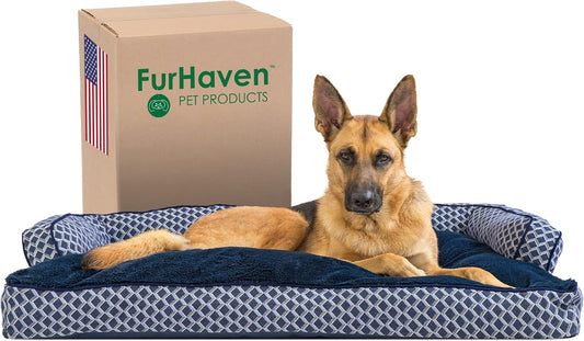 Pillow Dog Bed for Large Dogs W/ Removable Bolsters & Washable Cover - Plush & Woven Decor Comfy Couch Sofa - Diamond Blue, Jumbo/Xl